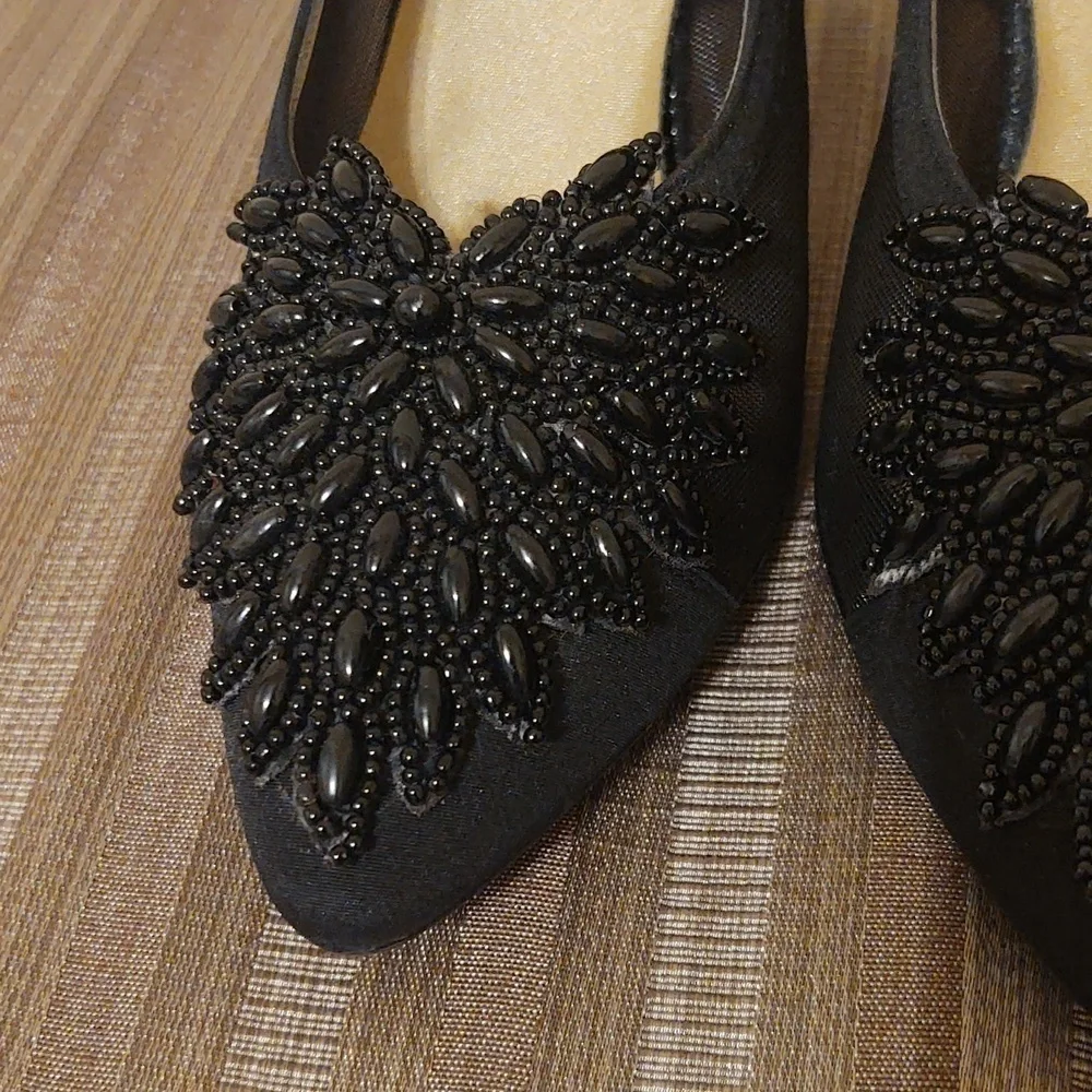 Nina Black Mesh and Beaded Pumps